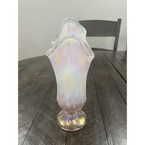 Vtg Fenton‎ Pink Opalescent Lily of the Valley Handkerchief Vase Sticker 8 3/4"